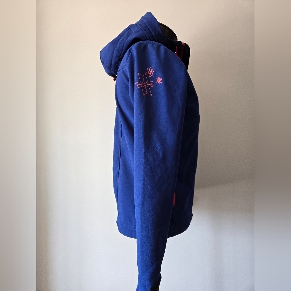 Scandinavian Explorer Blue Soft Shell Jacket, Red Floral Pattern And Zipper. XS - Picture 6 of 16